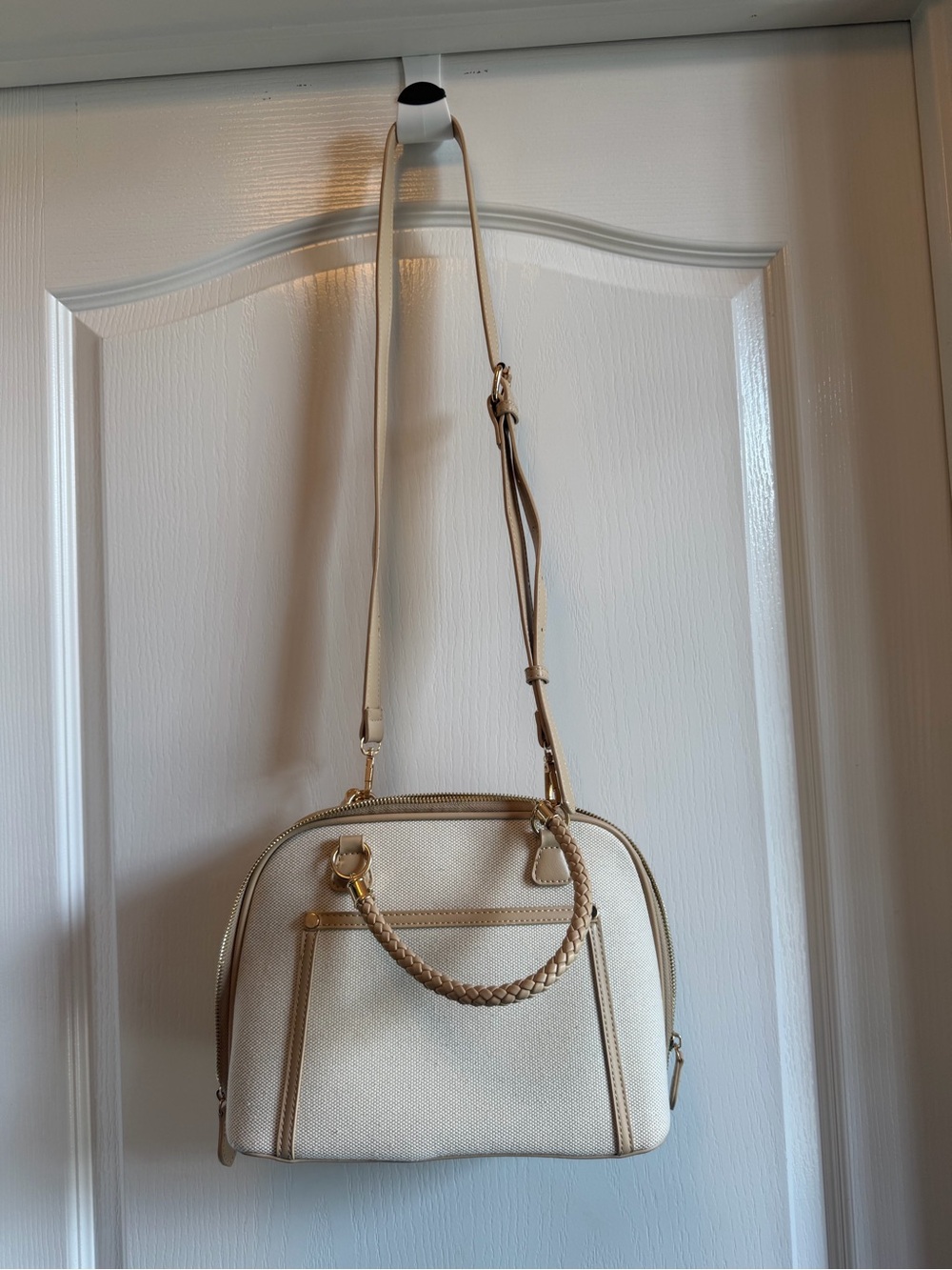 Miztique Cream Braided-Handle Crossbody Satchel